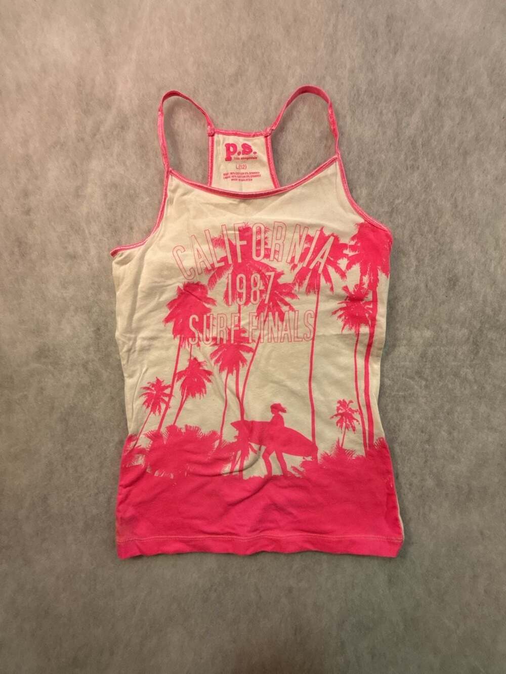 P.S. from Aeropostale Tank Top Size L(12) White Pink Graphic Racerback